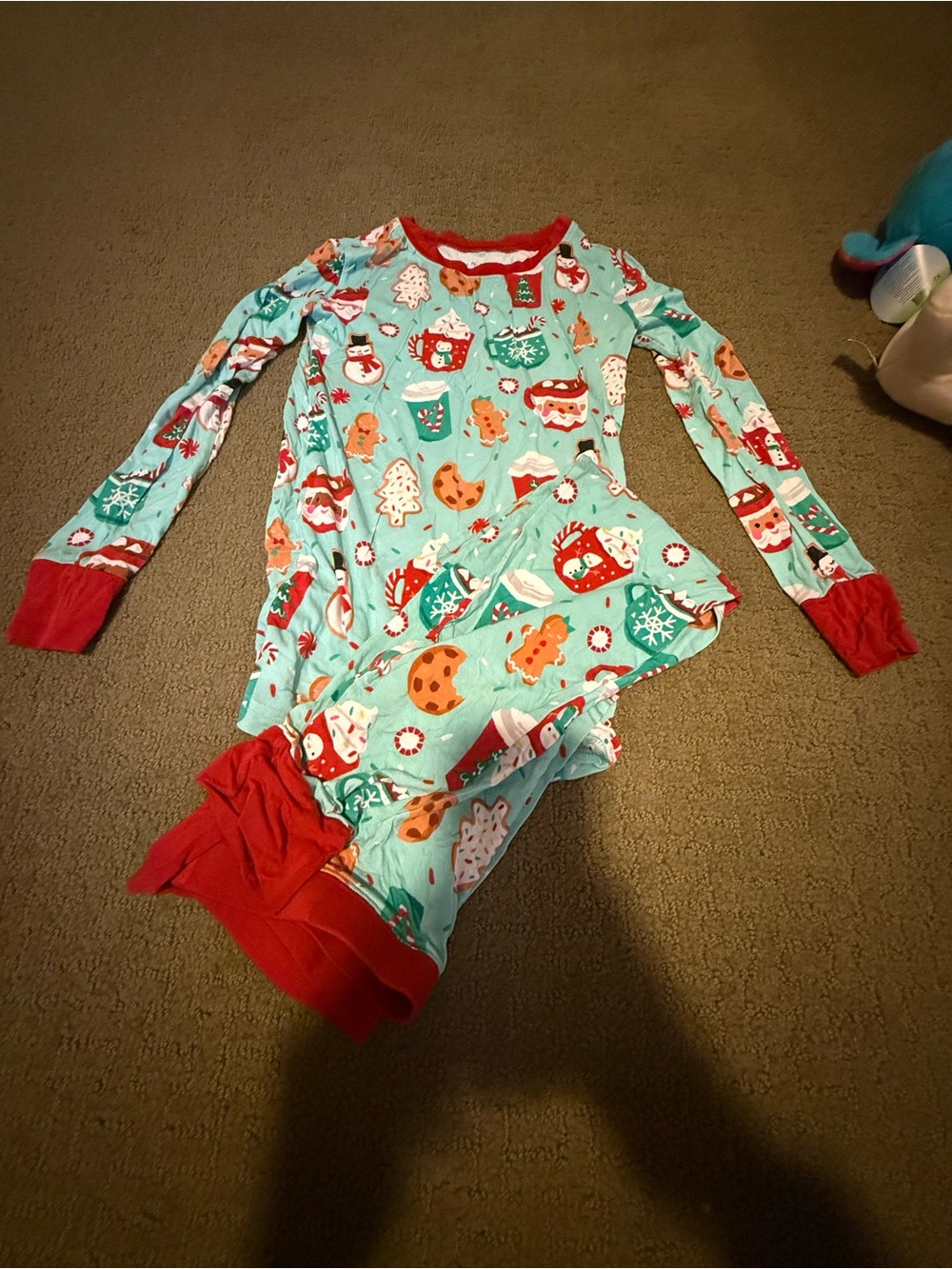 Little Sleepies Light Blue with Red Trim Kids Christmas/Holiday Pajamas